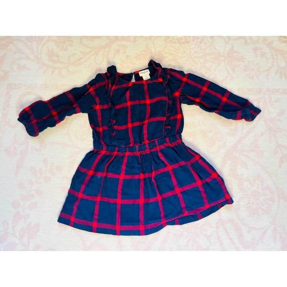 crewcuts girls red ans blue plaid ruffle shirt dress size 2
